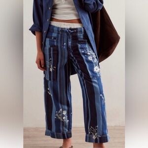 Free People Blue Striped Floral Pants